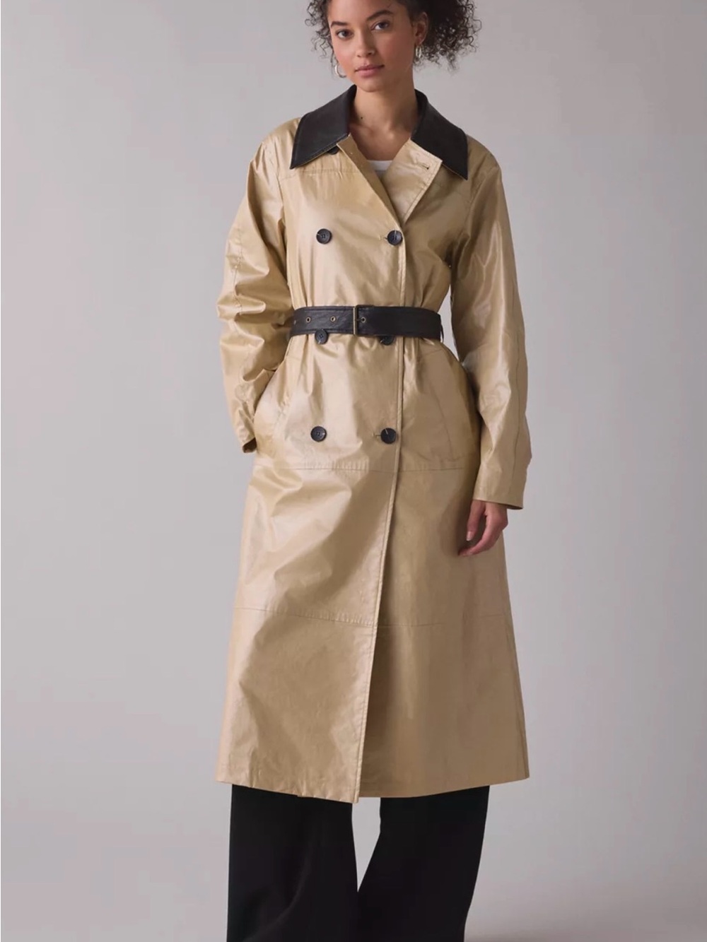 NWT Avec Les Filles Contrast Trim Faux Leather Trench Coat